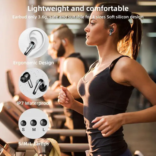 Alt view image 5 of 5 - Wireless Earbuds Bluetooth 5.3 Headphones Headphones Bass Stereo, 48Hrs Playback Ear Buds with LED Display IPX7 Waterproof in-Ear Earphones with Mic for Phone Tablet Laptop