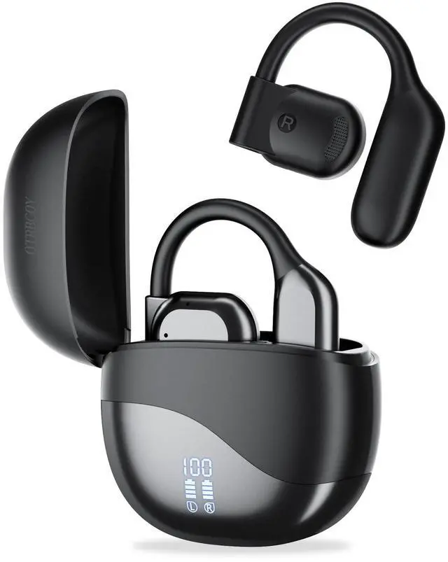 Main image of True Wireless Open Ear Headphones, Bluetooth Headphones 5.4 with Microphone, 75H Playtime, Fast Charging, Earhook Earbuds, Digital Display, Open Earbuds, Premium Stereo Sound, IPX5 Water Resistant