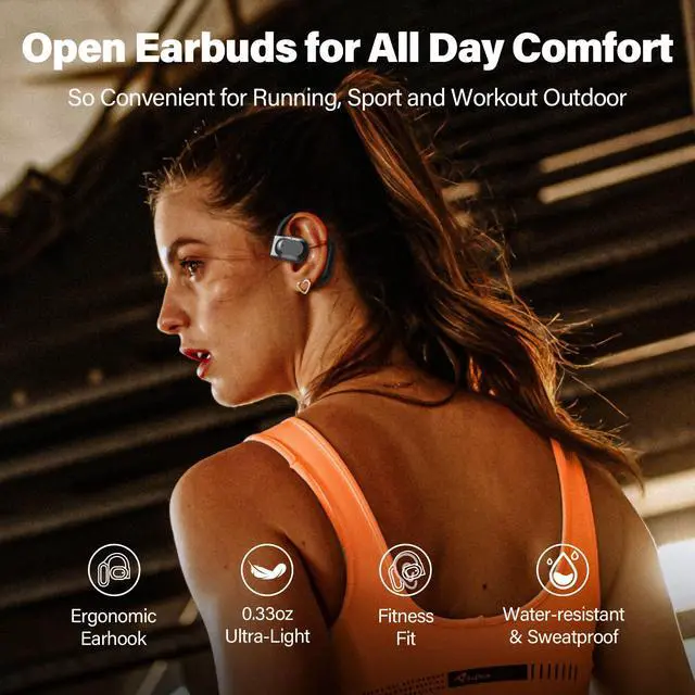 Alt view image 2 of 5 - True Wireless Open Ear Headphones, Bluetooth Headphones 5.4 with Microphone, 75H Playtime, Fast Charging, Earhook Earbuds, Digital Display, Open Earbuds, Premium Stereo Sound, IPX5 Water Resistant