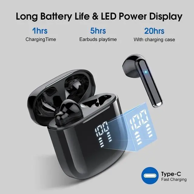 Alt view image 4 of 5 - OYIB Wireless Earbuds, Bluetooth 5.3 Earphones with 4-Mics Clear Call, ENC Noise Cancelling Mic, Bluetooth Ear Buds Touch Control Stereo Sound, LED Display, Waterproof Running Headphones for Workout