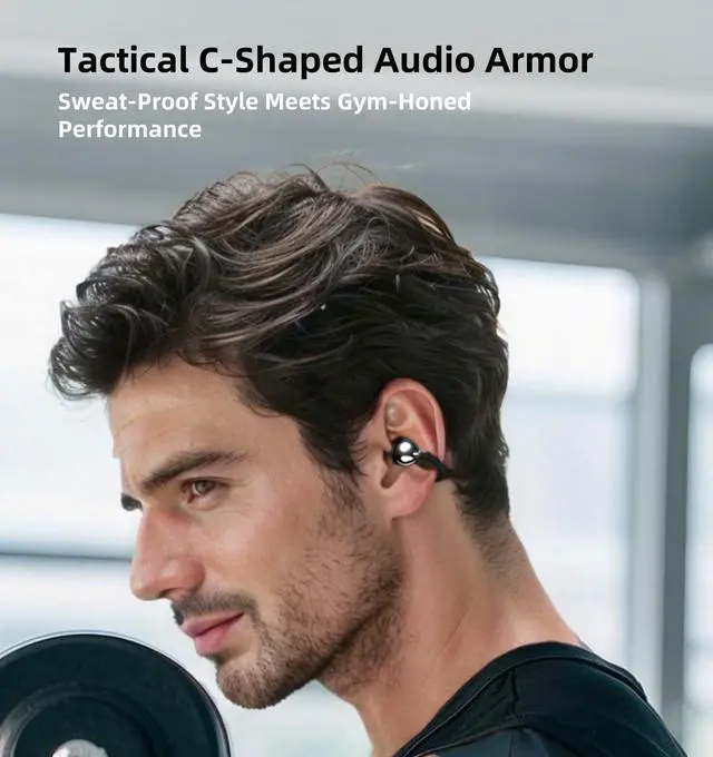 Alt view image 2 of 5 - M97 Clip On Earbuds Wireless Bluetooth 5.3, Open Ear Headphones with 50H Battery 10-Min Quick Charge, Featherlight C-Shaped Hook, Secure Fit for Running/Gym, IPX5 Waterproof, Deep Bass(black)