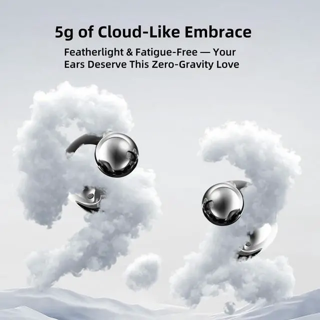 Alt view image 3 of 5 - M97 Clip On Earbuds Wireless Bluetooth 5.3, Open Ear Headphones with 50H Battery 10-Min Quick Charge, Featherlight C-Shaped Hook, Secure Fit for Running/Gym, IPX5 Waterproof, Deep Bass(black)