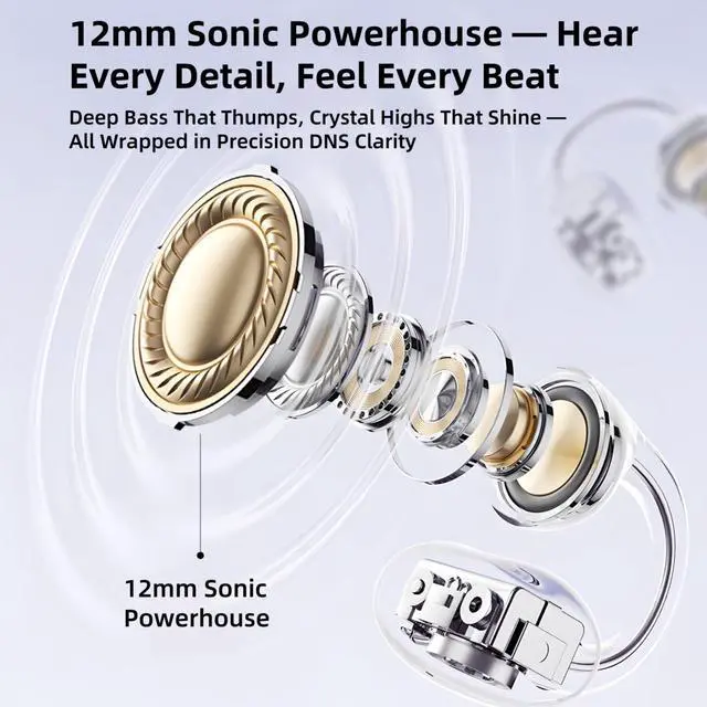 Alt view image 4 of 5 - M97 Clip On Earbuds Wireless Bluetooth 5.3, Open Ear Headphones with 50H Battery 10-Min Quick Charge, Featherlight C-Shaped Hook, Secure Fit for Running/Gym, IPX5 Waterproof, Deep Bass(black)