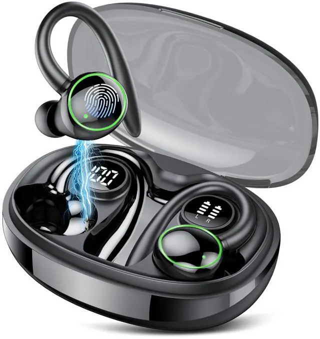 Main image of Wireless Earbuds, Bluetooth 5.3 Headphones Sport, Over Ear Buds With ENC Noise Cancelling Mic, 48H, Wireless Earphone With Earhooks, Stereo Deep Bass, IP7 Waterproof Headset for Workout Running, Black