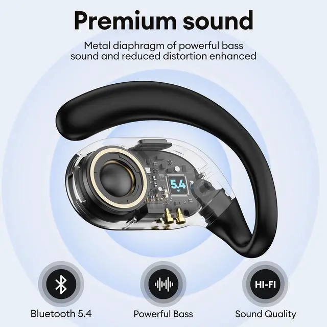 Alt view image 3 of 5 - PAXA Open Ear Headphones Bluetooth 5.4 Wireless Earbuds with Earhooks 13Mm Speaker Over The Ear Earbuds 60H Playback Dual Mic Clear Call Sweat-Proof Workout Earbuds for Sport Fitness(Black)