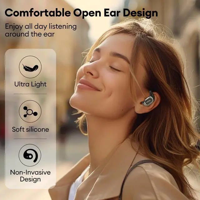 Alt view image 2 of 5 - PAXA Open Ear Headphones Bluetooth 5.4 Wireless Earbuds with Earhooks 13Mm Speaker Over The Ear Earbuds 60H Playback Dual Mic Clear Call Sweat-Proof Workout Earbuds for Sport Fitness(Black)