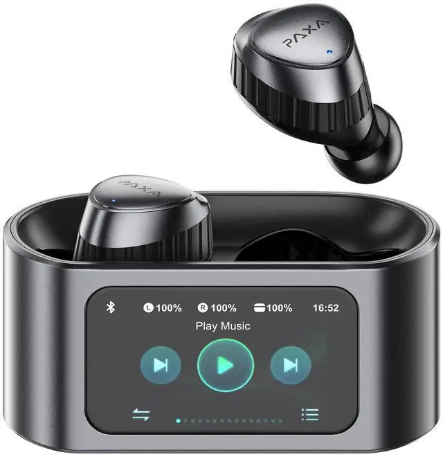 Main image of PAXA Wireless Earbuds with Touch Screen Headphones Bluetooth 5.4 Ear Bud IPX4 Light Weight in Ear Earbuds Comfortable Fit Deep Bass Stereo 5 EQ Modes ENC Clear Call for Android/iOS(Black)