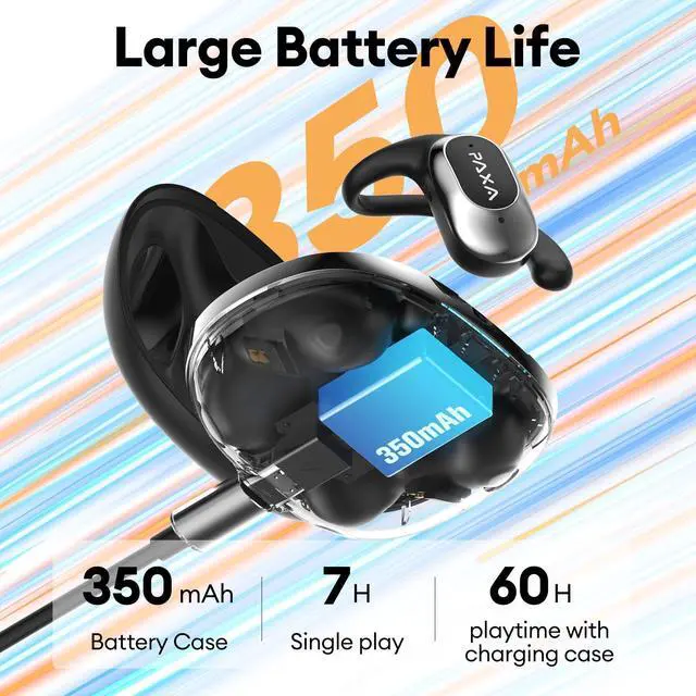 Alt view image 4 of 5 - PAXA Open Ear Headphones Bluetooth 5.4 Wireless Earbuds with Earhooks 13Mm Speaker Over The Ear Earbuds 60H Playback Dual Mic Clear Call Sweat-Proof Workout Earbuds for Sport Fitness(Black)