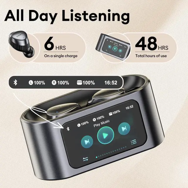 Alt view image 5 of 5 - PAXA Wireless Earbuds with Touch Screen Headphones Bluetooth 5.4 Ear Bud IPX4 Light Weight in Ear Earbuds Comfortable Fit Deep Bass Stereo 5 EQ Modes ENC Clear Call for Android/iOS(Black)