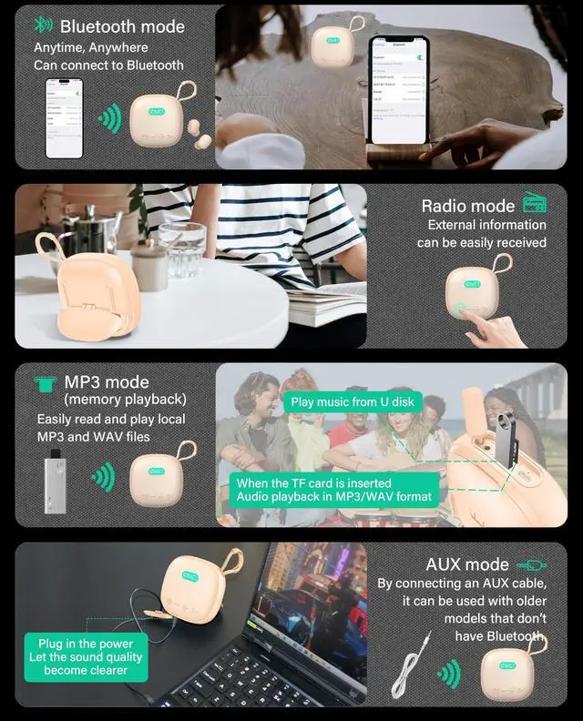 Alt view image 3 of 5 - ONES MusPlay Wireless Speaker with Earbuds 2-in-1, Hi-Res Audio, Smart [ Bluetooth/AUX / MP3 ] [ Game/Music Mode ] [ 24 Hrs Speaker / 60 Hrs Earbud Ultra-Long Playback ] Portable Compact