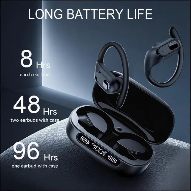 Alt view image 2 of 5 - OCC Sport Bluetooth Earbuds Headphones with Earhooks Mirophone in-Ear Headset (Matte Black)