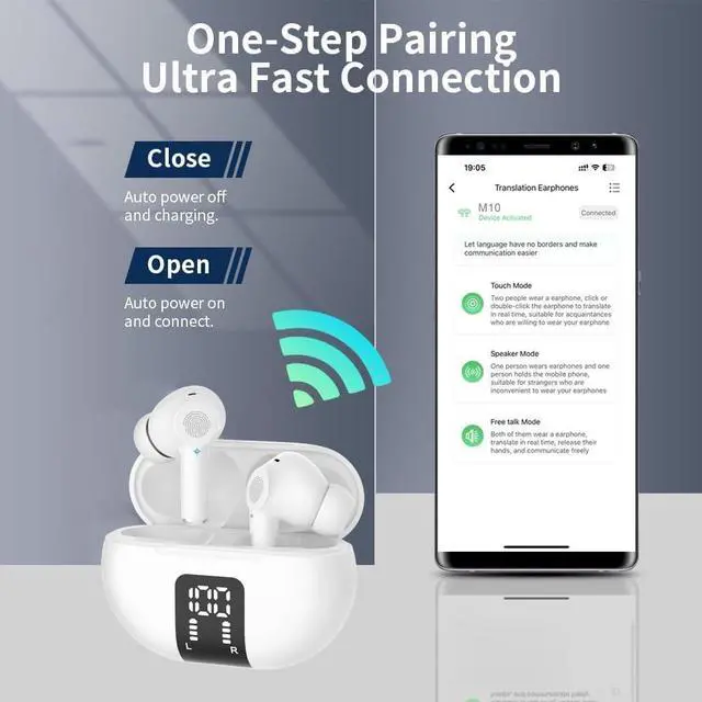 Alt view image 4 of 5 - AI Translation Earbuds Two Way Real-time Translator Earbuds in 144 Languages 3-in-1 Voice Translator in Ear Earbuds with APP Instant Voice Translation for Travel Business and Learning(White)