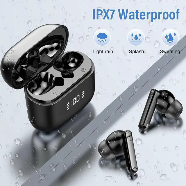 Alt view image 4 of 4 - Niderson Wireless Earbuds, Bluetooth 5.3 Headphones Stereo Bass with Noise Cancelling Mic, Black