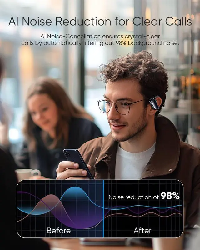 Alt view image 4 of 5 - NEOQOQO Open Ear Headphones, 0.28oz Lightweight Next-Gen Bluetooth 5.4 Air Conduction Wireless Earbuds w/Extra Bass, 48H Playtime, 3 EQ Modes, ENC Mic, IPX5, Snug Fit for Workout Running Black