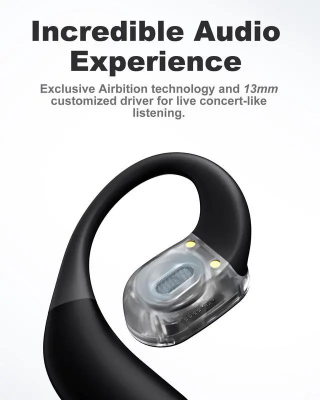 Alt view image 2 of 5 - Mythsound Open Ear Headphones, Bluetooth 5.3 Wireless Earbuds with Earhooks, 75 Hours Playtime, Fast Charging, Sweat Resistant, Digital Display Charging Case for Music, Game, Sport(Black)