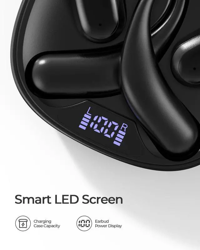 Alt view image 5 of 5 - Mythsound Open Ear Headphones, Bluetooth 5.3 Wireless Earbuds with Earhooks, 75 Hours Playtime, Fast Charging, Sweat Resistant, Digital Display Charging Case for Music, Game, Sport(Black)
