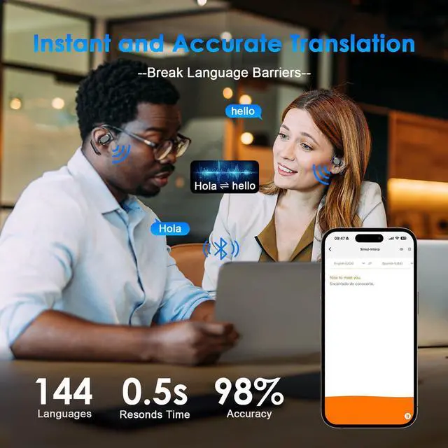 Alt view image 3 of 5 - AI Translation Earbuds Real Time for iPhone and Android, 144 Language Translator Earbuds 3-in-1 Translation Headphones Translating Device for Travel Business Learning with Charging Case(Black&Gold)