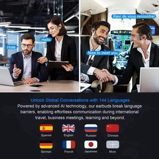 Alt view image 4 of 5 - AI Translation Earbuds Real Time for iPhone and Android, 144 Language Translator Earbuds 3-in-1 Translation Headphones Translating Device for Travel Business Learning with Charging Case(Black&Gold)
