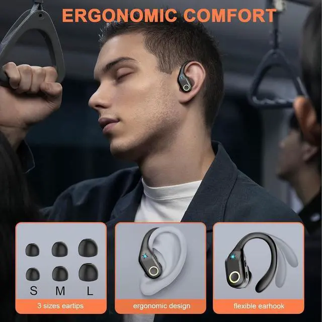 Alt view image 5 of 5 - Wireless Earbuds Bluetooth 5.3 Headphones Sports, HiFi Stereo Ear Buds, 60H Playtime, ENC Noise Canceling, USB-C Charging, Button Control, IPX7 Waterproof Earhooks Earphones for Sports/Workout/Running