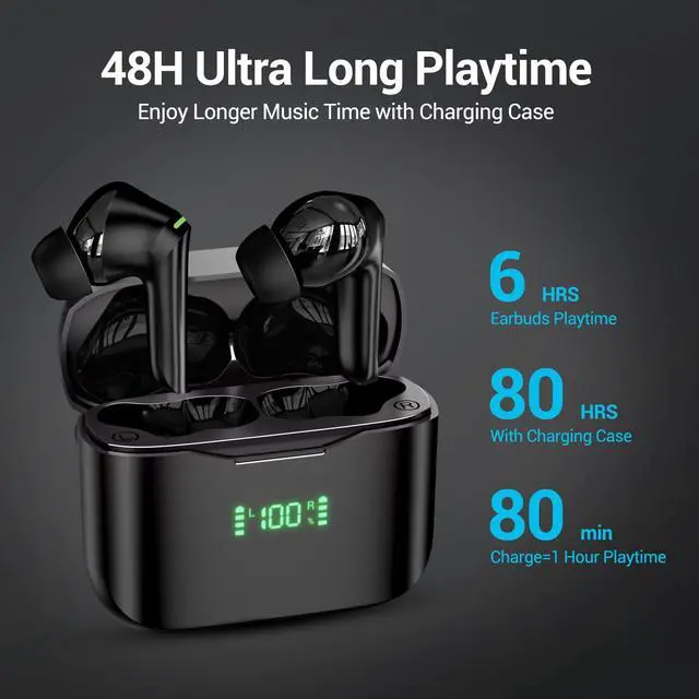Alt view image 3 of 5 - Ear buds Noise Cancelling Wireless Bluetooth Earbuds with 4 Micro 80H Long Playtime IPX7 Waterproof HiFi Stereo Bluetooth 5.3 Headphone Wireless Earbuds for Android iOS Cell Phone/Computer /Laptop