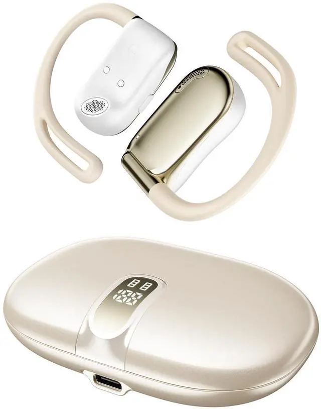 Main image of NEOQOQO Open Ear Headphones, 0.28oz Lightweight Next-Gen Bluetooth 5.4 Air Conduction Wireless Earbuds w/Extra Bass, 48H Playtime, 3 EQ Modes, ENC Mic, IPX5, Snug Fit for Workout Running Beige