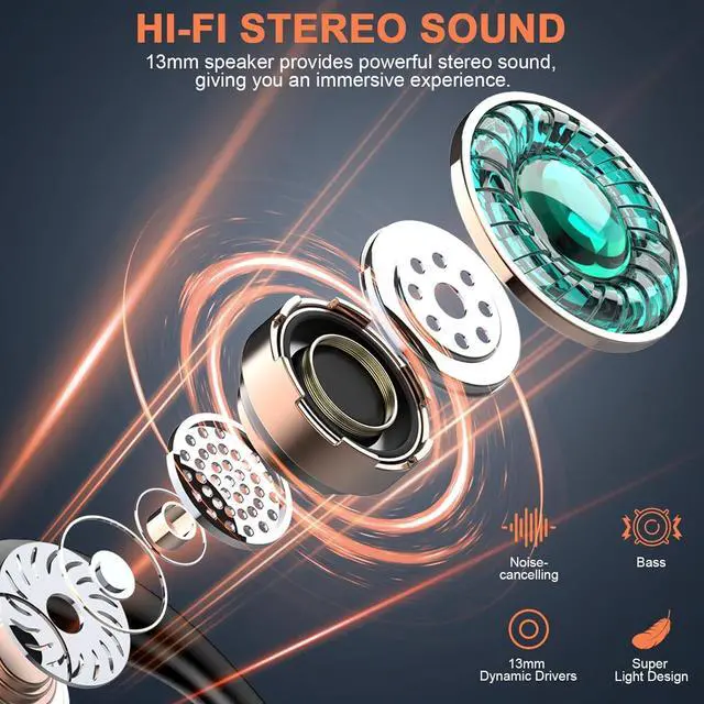 Alt view image 2 of 5 - Wireless Earbuds Bluetooth 5.3 Headphones Sports, HiFi Stereo Ear Buds, 60H Playtime, ENC Noise Canceling, USB-C Charging, Button Control, IPX7 Waterproof Earhooks Earphones for Sports/Workout/Running