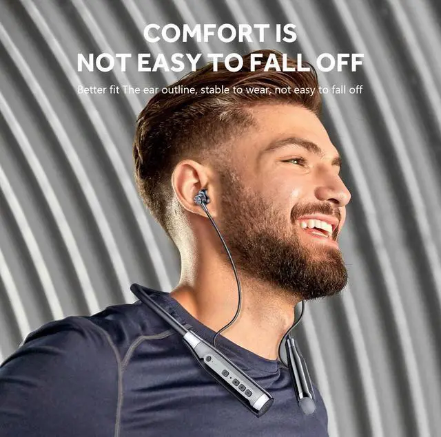 Alt view image 2 of 5 - MOCANIO Neckband Bluetooth Headphones 100H Playtime IPX6 Waterproof Earbuds Magnetic in-Ear Wireless Earbuds Deep Bass Headset Wireless Stereo Neckband with Microphone for Sports/Workout/Office