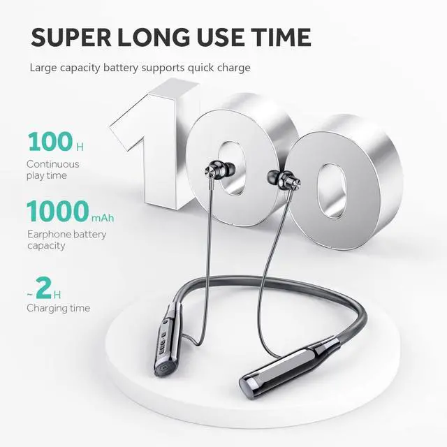 Alt view image 3 of 5 - MOCANIO Neckband Bluetooth Headphones 100H Playtime IPX6 Waterproof Earbuds Magnetic in-Ear Wireless Earbuds Deep Bass Headset Wireless Stereo Neckband with Microphone for Sports/Workout/Office
