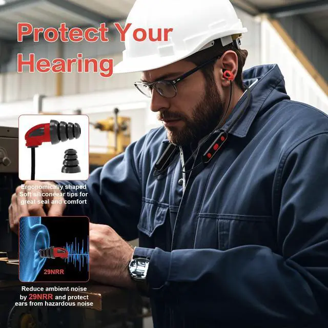 Alt view image 5 of 5 - Muffpro Bluetooth Earplug Headphones Hearing Protection Ear Plug Earbuds with 29dB NRR Noise Reduction for Lawn Mowing