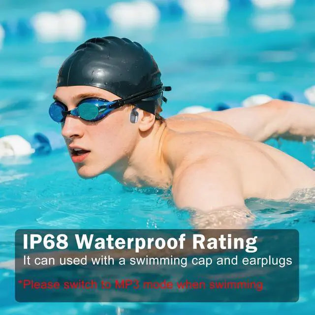 Alt view image 2 of 5 - MARLALL Swimming Bone Conduction Headphones with Night Safety Light, IP68 Waterproof MP3 Mode Underwater Swimming Headphone, Wireless Sport Open Earphones Bluetooth 5.4 Earbuds,Chrome Silver