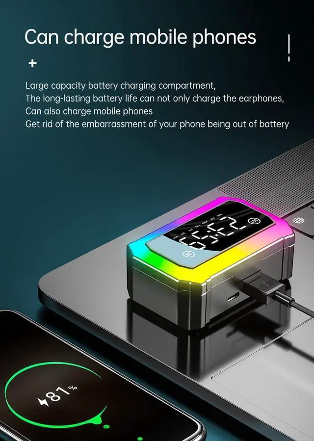 Alt view image 4 of 5 - Mapleboom Wireless Earbuds Headphones with Wireless Charging Case LED Power Display Deep Bass Ear Buds Waterproof Earphones Microphone Stereo Headset for TV Phone Laptop