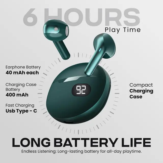 Alt view image 4 of 5 - Gabba Goods Bliss Wireless Bluetooth Earbuds with Charging Case, Built-in Mic, Touch Controls, 6H Playtime, Ergonmoic in-Ear Fit, for Travel, Gym, Home, Work, PC Gaming, Cellphone (Teal)