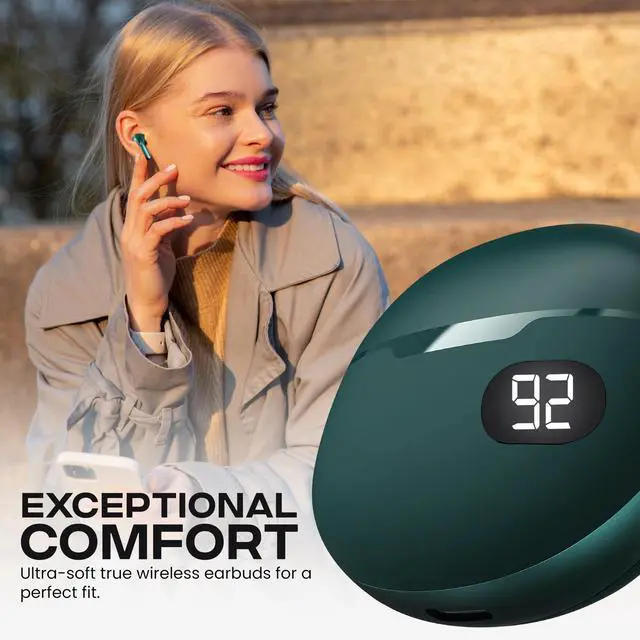 Alt view image 3 of 5 - Gabba Goods Bliss Wireless Bluetooth Earbuds with Charging Case, Built-in Mic, Touch Controls, 6H Playtime, Ergonmoic in-Ear Fit, for Travel, Gym, Home, Work, PC Gaming, Cellphone (Teal)