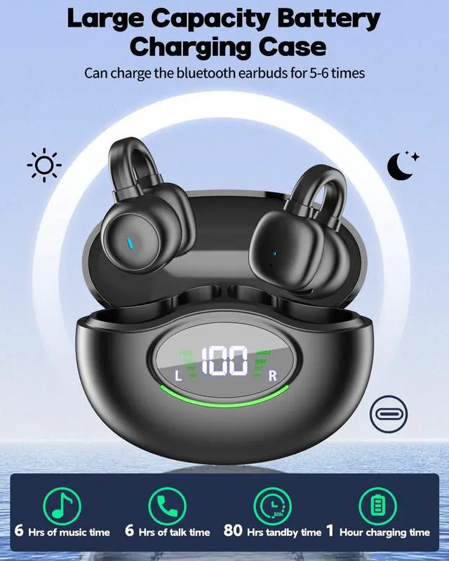 Alt view image 2 of 5 - MAIJOFO Wireless Sports Earbuds Bluetooth 5.3 Headphone, 2024 Bluetooth Earbuds Stereo HiFi Ear Bud with Earhook, Built-in 4 Mics, IPX7 Waterproof Earphone for Working/Fitness/Running