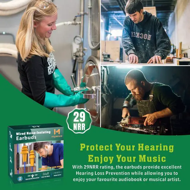 Alt view image 3 of 5 - MIPEACE Work Earbuds Headphones,Safety Industrial Ear Plugs Headphones with mic and Volume Control- Noise Reduction Earphones for Work Construction