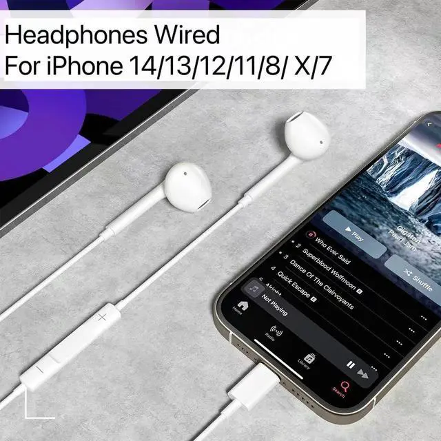 Alt view image 2 of 5 - 2Pack Wired Earphones for iPhone Earbuds with Lightning Connector(Built-in Mic & Volume Control)[Official Certified] Headphones Compatible iPhone 14/13/12/SE/11/XR/XS/X/7/7Plus/8/8Plus, Bluet00th-free