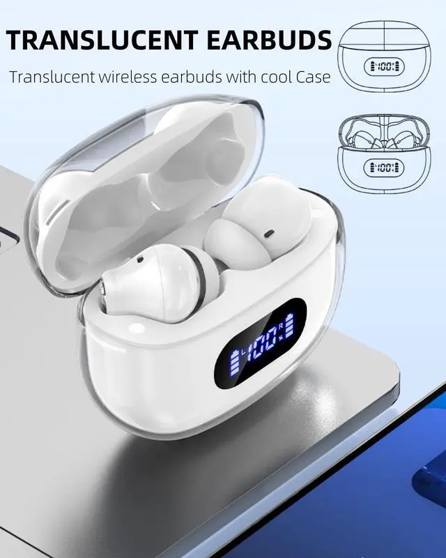 Alt view image 2 of 5 - METTOMUS Translucent Wireless Earbuds with Cool Case, Bluetooth Headphones Clear Call, IPX7 Waterproof Ear Buds Wireless Earphones, 30H Long Playtime Compatible with Samsung TV Phone Android