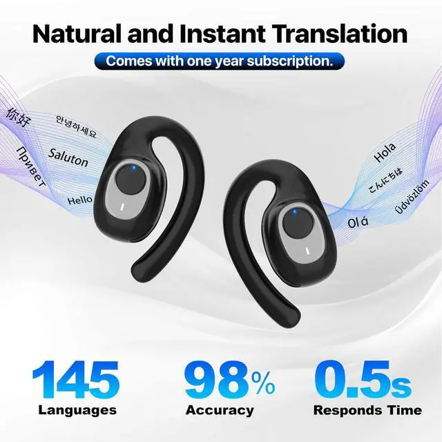 Alt view image 2 of 5 - AI Language Translation Earbuds, OWS Real-Time Translator Earphone Includes Supports 144 Languages & Accents Translation Device for Travel Business Learning(Black-Orange)