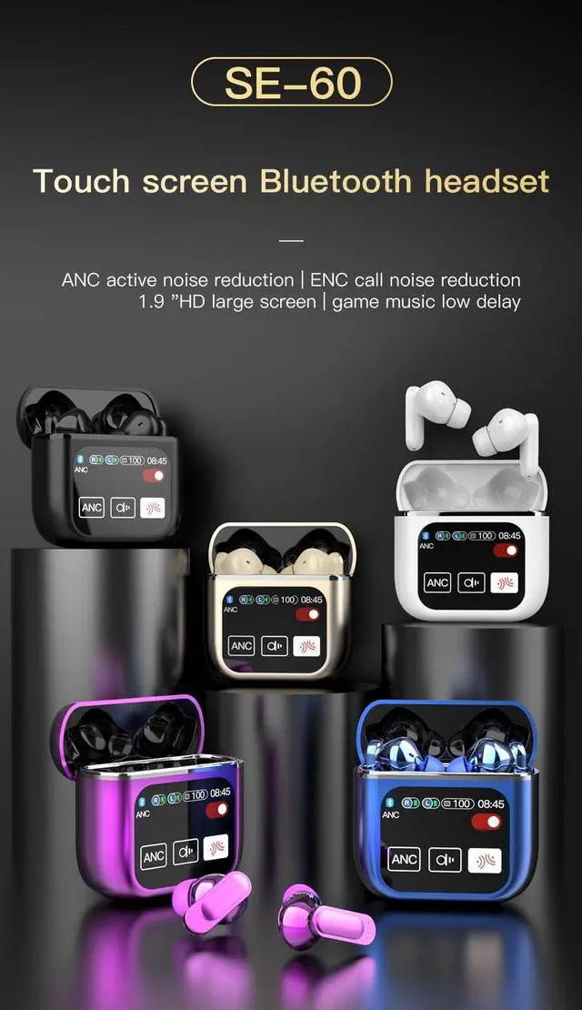 Alt view image 4 of 5 - MEIMI Wireless Earbuds Bluetooth 5.4 Headphones with LED Touch Screen 50H Playtime Bass Stereo Ear Buds with Mic IPX5 Waterproof in Ear Earphones for Pad Tablet Laptop Android/iOS Phones (White)