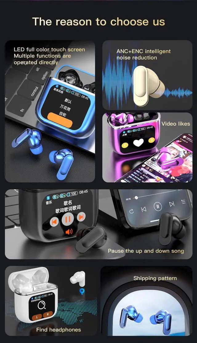 Alt view image 5 of 5 - MEIMI Wireless Earbuds Bluetooth 5.4 Headphones with LED Touch Screen 50H Playtime Bass Stereo Ear Buds with Mic IPX5 Waterproof in Ear Earphones for Pad Tablet Laptop Android/iOS Phones (White)