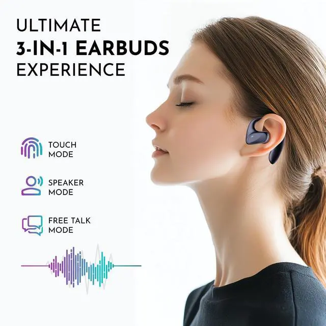 Alt view image 5 of 5 - AI Translation Earbuds Real Time - All Language Translator Headphone Translating Earpiece Device - Wireless Bluetooth Ear Bud Offline Live Translate Earphone Interpreter Open Earpod (Black)