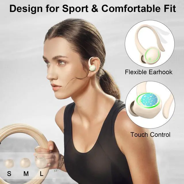 Alt view image 4 of 5 - Wireless Earbuds, Bluetooth 5.4 Headphones Sports, 50H Playback Over-Ear buds with ENC Noise Cancelling Mic, Hifi Stereo Fitness Earphones with Earhooks, IP7 Waterproof Headset for Workout Gym Running