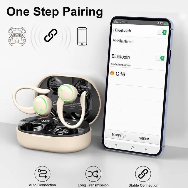 Alt view image 5 of 5 - Wireless Earbuds, Bluetooth 5.4 Headphones Sports, 50H Playback Over-Ear buds with ENC Noise Cancelling Mic, Hifi Stereo Fitness Earphones with Earhooks, IP7 Waterproof Headset for Workout Gym Running
