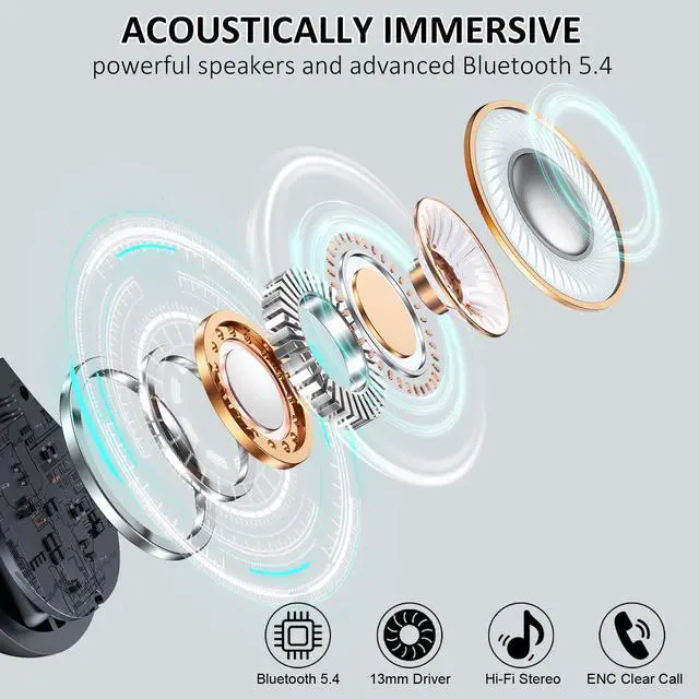 Alt view image 2 of 5 - Wireless Earbuds, 2025 Bluetooth 5.4 Headphones Sports, 50H Playback Over-Ear buds with ENC Noise Cancelling Mic, Deep Bass Fitness Earphones with Earhooks, IP7 Waterproof Headset for Gym Workout