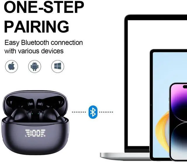 Alt view image 4 of 5 - Kudusgot Wireless Bluetooth Headphones, IPX7 Waterproof Earbuds with 45H Playtime, Deep Bass Noise Cancelling Earphones, Secure Fit for Running/Gym, USB-C Fast Charging, Built-in Mic (Black)