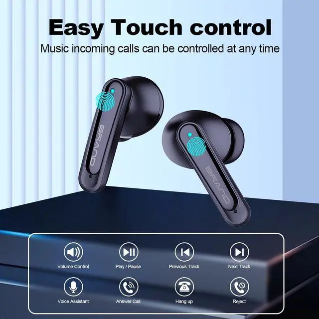 Alt view image 5 of 5 - Kudusgot Wireless Bluetooth Headphones, IPX7 Waterproof Earbuds with 45H Playtime, Deep Bass Noise Cancelling Earphones, Secure Fit for Running/Gym, USB-C Fast Charging, Built-in Mic (Black)