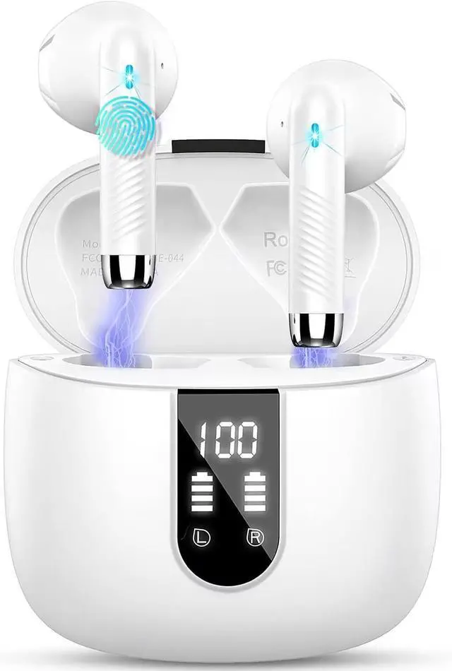 Main image of Kicoeon Wireless Earbuds, Bluetooth Headphones 48H Playtime Ear Buds with LED Power Display, IPX7 Waterproof Bluetooth 5.3 Earphones in-Ear Earbuds with 4 Mic for Android iOS Cell Phone Laptop, White