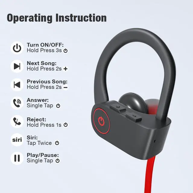 Alt view image 2 of 4 - JOYWISE Bluetooth Headphones Wireless Earbuds 16H Playtime Wireless Headphones IPX7 Waterproof Bluetooth 5.3 Running Ear Buds with Mic Stereo in Ear Earphones Sound Isolation for Workout, Sports Red
