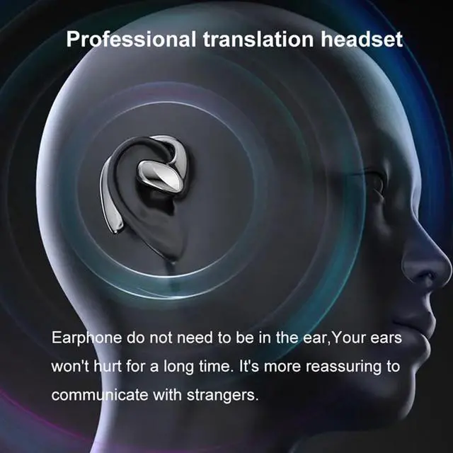 Alt view image 2 of 5 - JNXIKOU Wireless Bluetooth 5.1 Open-Ear-Headphones with Noise Cancellation, Smart Translator Headset, 144 Countries Language Translator with Earhooks for Workout Driving Walking, Black
