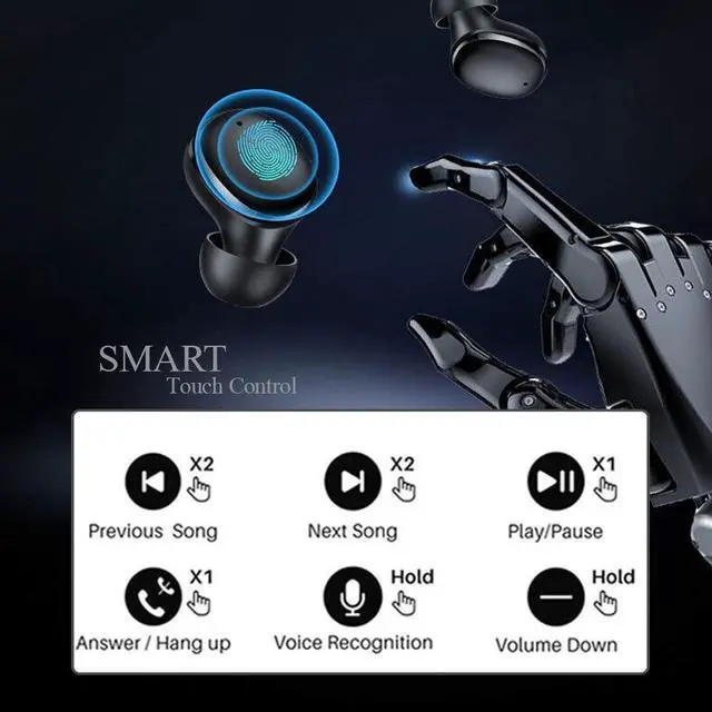 Alt view image 4 of 5 - Kamon K11 Wireless Earbuds with Wireless Charging Case, Bluetooth 5.3, Touch Control Waterproof, in Ear Stereo Headphones Built in Mic Headset Premium Sound for iPhone 14, 13, Samsung, Sport (Black)